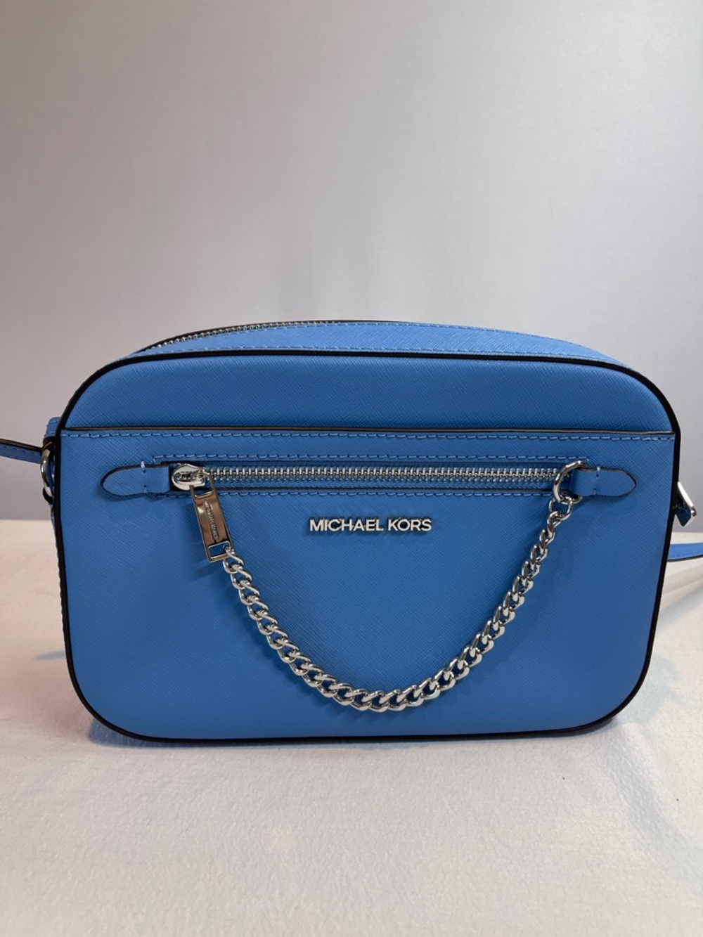 Michael Kors Blue Saffiano Crossbody with Chain Detail